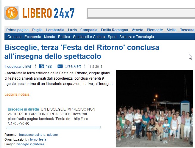 Festa del ritorno 2013: Articolo videoBisceglie.com