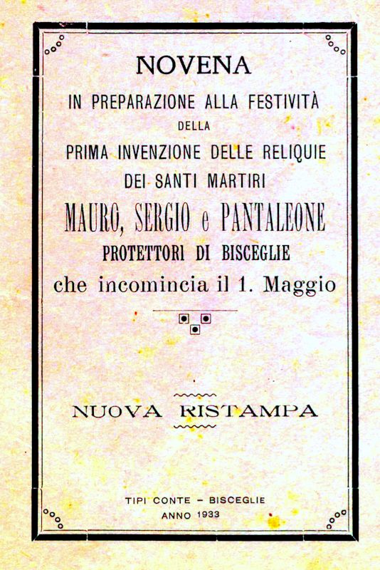 Novena per i Santi Protettori. 1933