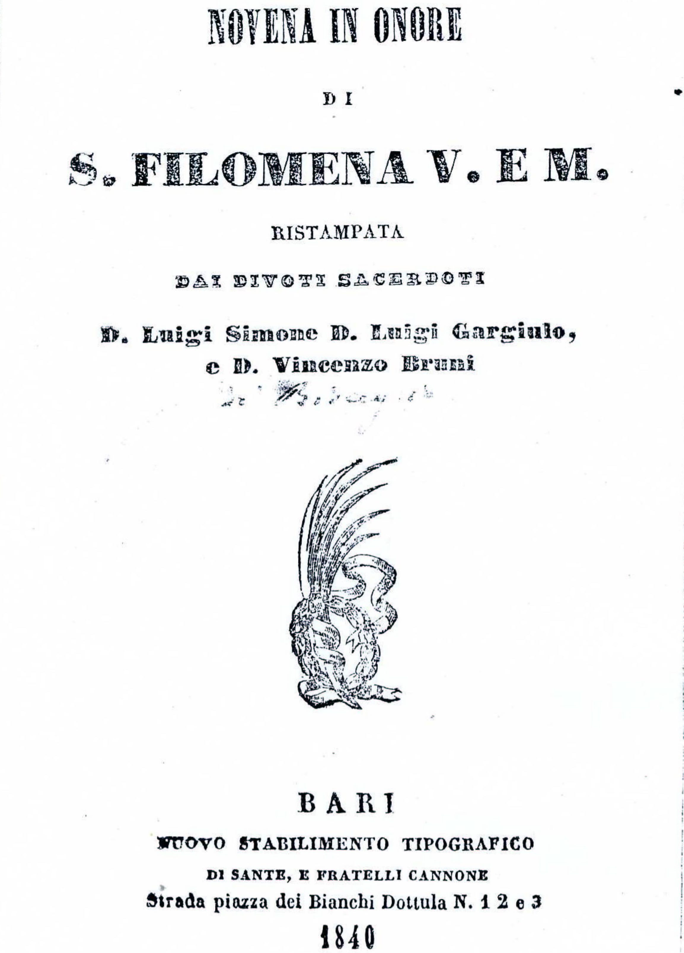 Novena Santa Filomena, 1840