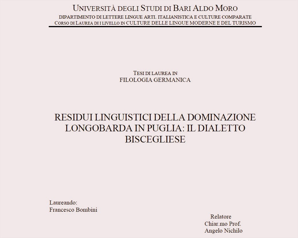 Residui linguistici della dominazione Longobarda in Puglia: il dialetto biscegliese