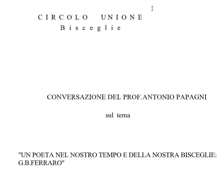 Un poeta nel nostro tempo e della nostra Bisceglie: G.B. Ferraro